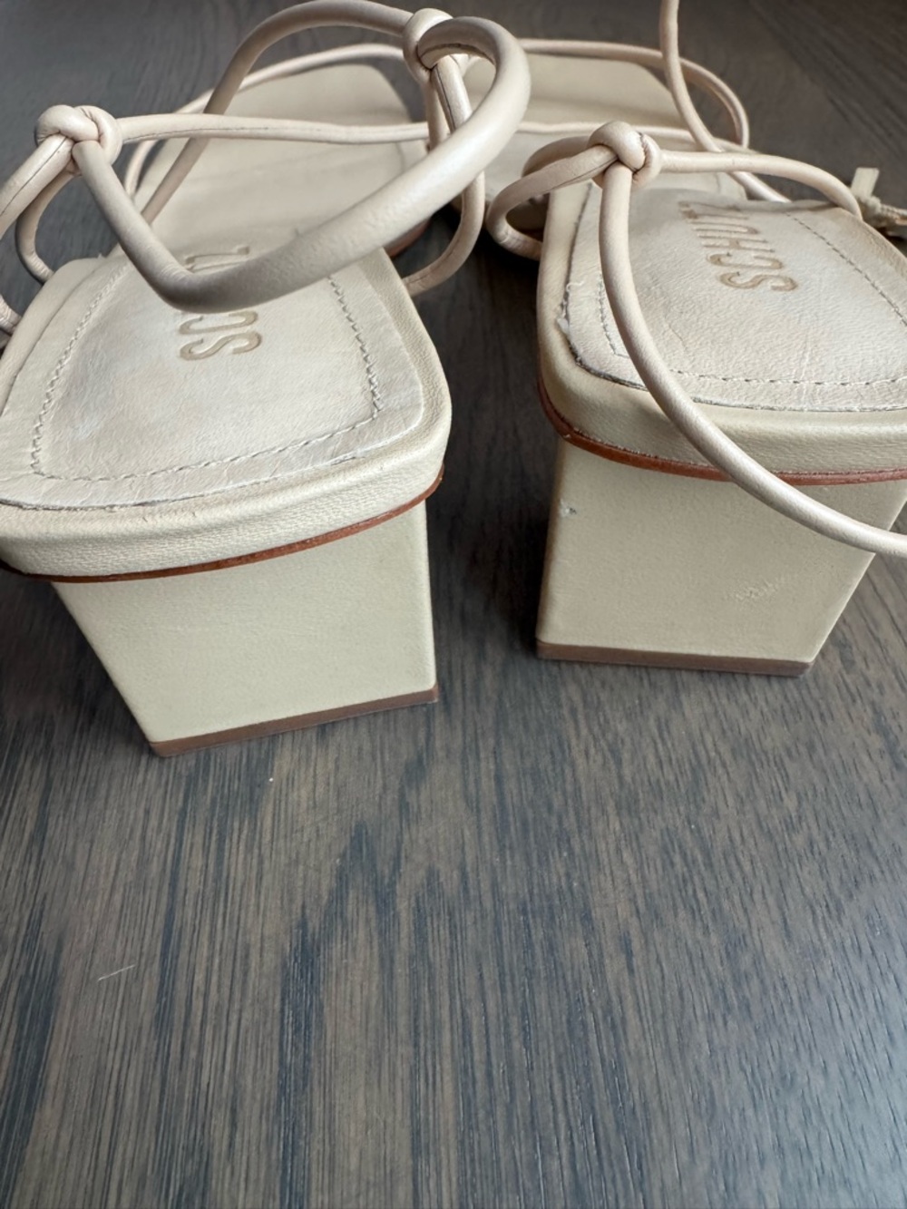 New No Box SCHUTZ  Pompeii Beige/Nude Square-Toe Strappy Heels - Picture 2 of 4